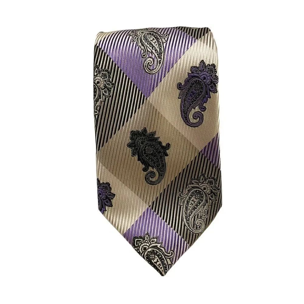 Henri Picard Purple Paisley Big & Tall Extra Long Tie